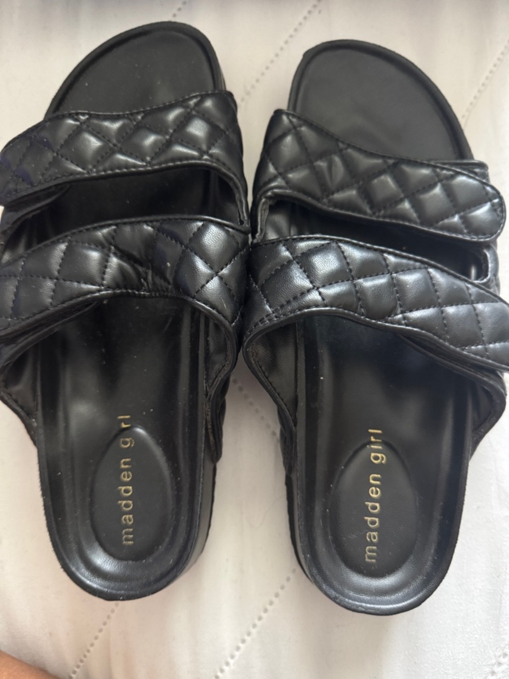 Madden Girl Black Quilted Double-Strap Slide Sandals